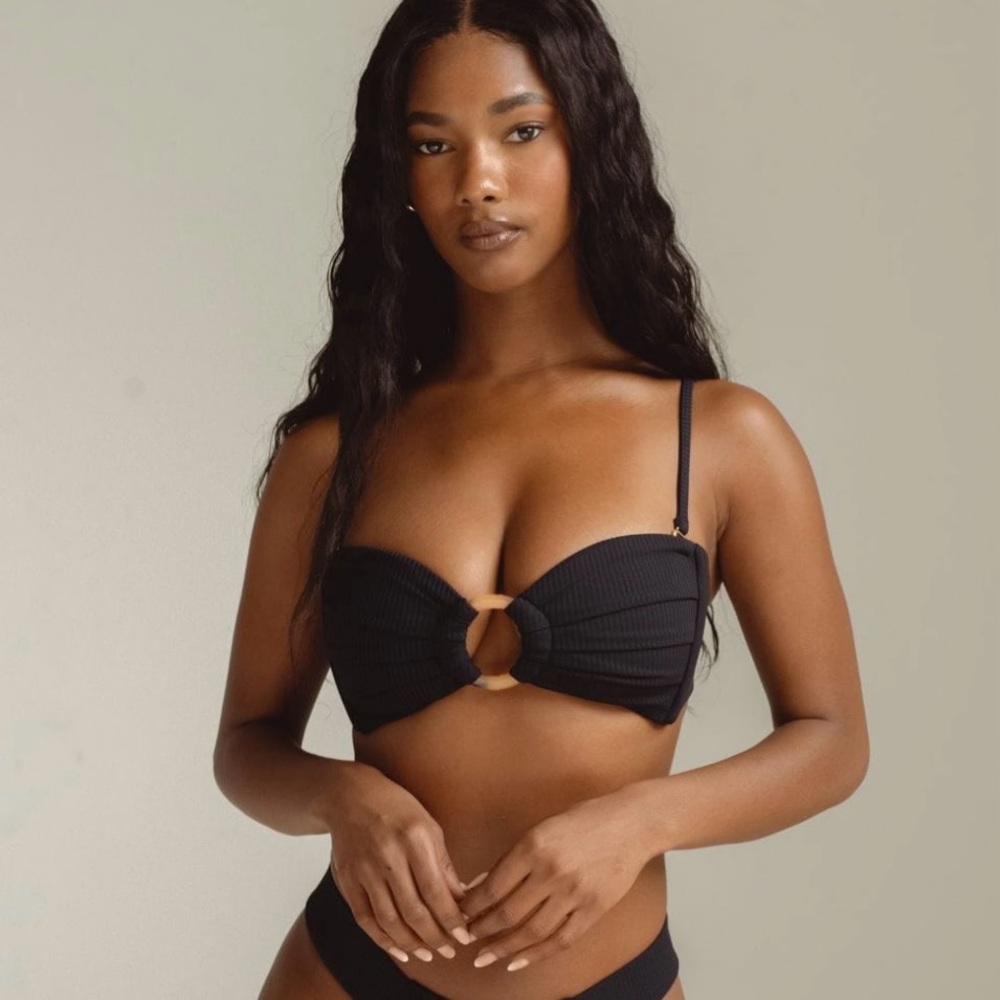 Montce Black Rib Tori Bandeau Bikini Top NWT - Picture 6 of 11